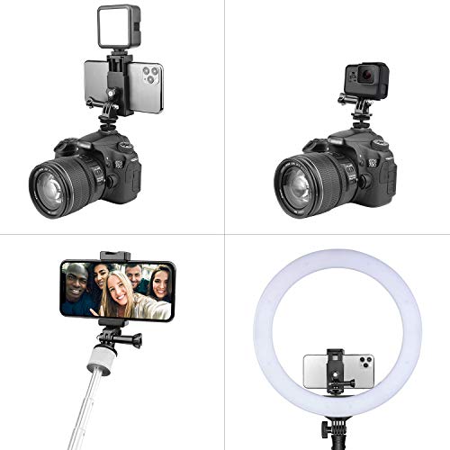 Anwenk Phone Holder Hot Shoe Mount Adapter with Cold Shoe Mount for Microphone/ Flash Light Compatible with Gopro Hero DJI Osmo Action Camera Smartphone, Attach on DSLR Camera / Ring Light/ Tripod