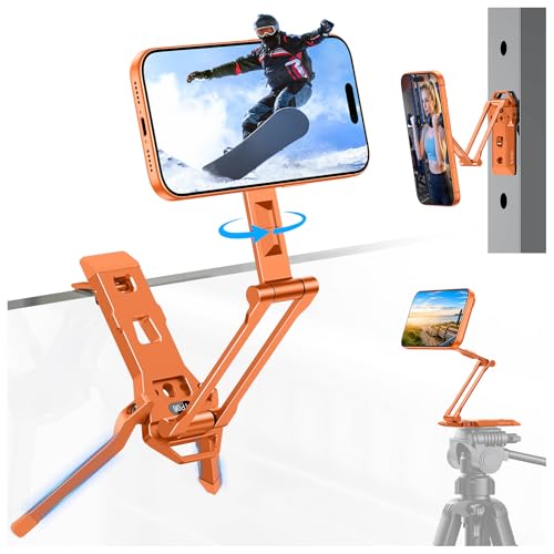 OMOTON TP06 for MagSafe Tripod Hook, 360°Rotate Magnetic Phone Tripod for iPhone 17/16/15 Pro Max Air, Fold Phone Stand Selfie Stick with 1/4" Screw, Acra Fits Vlog, Gym, Travel Essentials, Orange - color: Orange