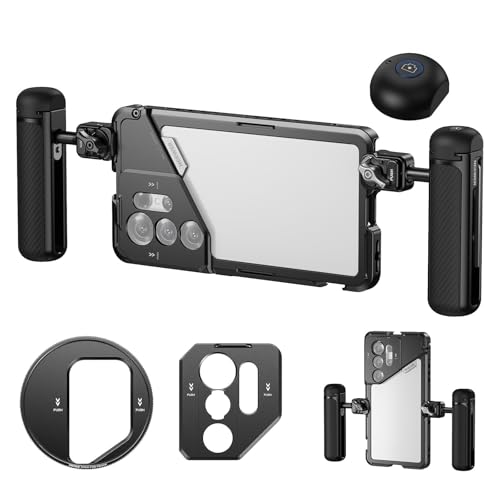 NEEWER PA082 S25 Ultra Phone Cage Holder for Recording Filming with 2X Handle, 67mm Filter Adapter, 17mm Lens Backplate, T Mount Adapter, Video Rig Stabilizer Compatible with Samsung Galaxy S25 Ultra