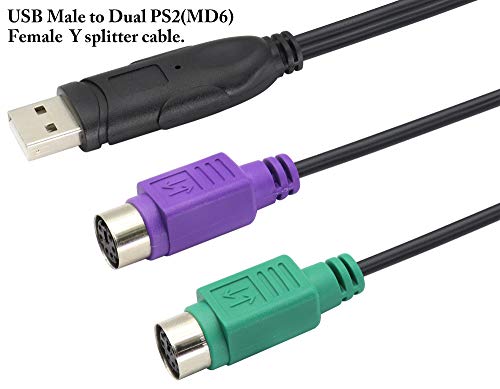 USB to PS2 Adapter, Keyboard Mouse Converter, MD6 Female Splitter, 19CM, Black, Supports Win98/ME/2000/XP/7/8/8.1 - color: Black