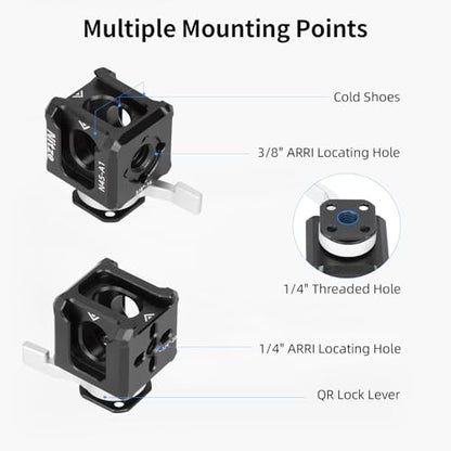 Nitze Triple Cold Shoe Adapter, Quick Release Cold Shoe Mount, with 1/4", 3/8" Locating Holes for ARRI - N45-A1