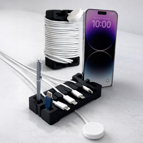 DeskBrick 2PK Silicone + Steel-Weighted Cord Holders for Desks. Weighted Cord Organizers & Cable Management for Desktops. Useful Phone Accessories & Cable Holders for Offices. No Adhesive. Black - color: (A) Black, size: 2 Pack