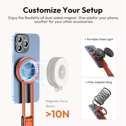ULANZI MA30 Magnetic Phone Tripod Stand for iPhone - Aluminium Maglock Smartphone Mini Tripod Pocket Cell Phone Stand Strong Magnet Quick Mount Compatible with iPhone 17 16 15 14 13 12 Series, Orange - color: Orange