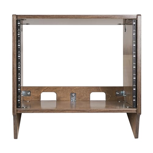 Sound Town DIY 8U Angled Desktop Turret Studio Rack with Solid Baltic Birch Plywood, Weathered Brown, Assembly Required (SDRK-8SLB) - size: 8U, Weathered Brown