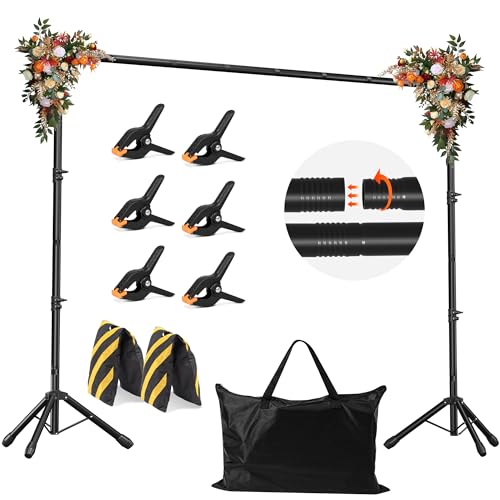 Backdrop Stand, Adjustable 10x7.5 FT Background Stand Backdrop for Parties, Photo Video Studio, Portable Photography Backdrop Stand with Carrying Bag, 6 Backdrop Clamps, and 2 Stand Bags - color: Black, size: 10x7.5ft
