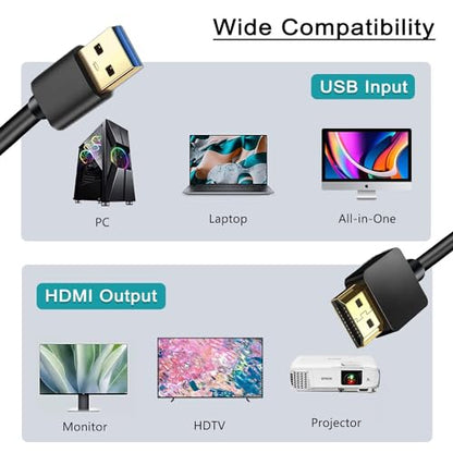 AKWOR 6.6FT USB to HDMI Adapter Cable, USB to HDMI Male 1080P HD Monitor Display Audio Video Converter Cable Cord Compatible with Windows - size: 2M