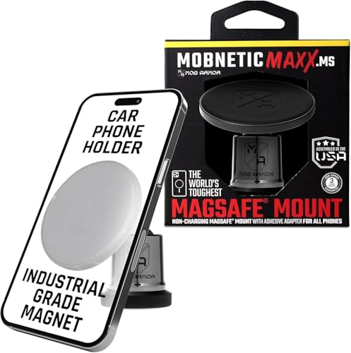 Mob Armor MobNetic Maxx MS - MagSafe Compatible Car Phone Mount w/ 90º Tilt, 360º Rotation & Durable Aluminum Build, Magnetic Holder for iPhone & Android Devices, USA Assembled - Black Chrome - color: Black Chrome