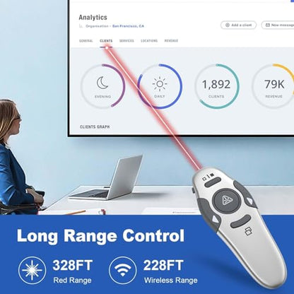 QUI Presentation Clicker Wireless Presenter Remote Clicker for PowerPoint Presentation Remote, PowerPoint Slide Advancer for Mac/Windows/Google Slide/Keynote, Silver, A - color: Silver