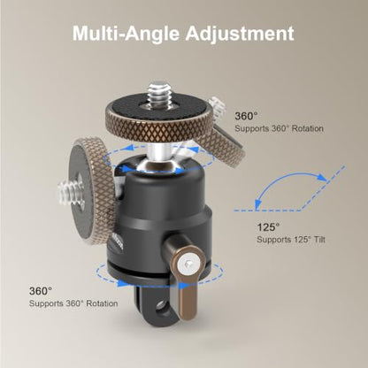 Mini Ball Head, Aluminum Vertical Bracket Tripod Adapter, 360° Rotation Camera Tripod Swivel Mount, 1/4" Screw to 2-Prong Conversion Adapter Compatible with GoPro, DJI Osmo/Pocket, Insta360, AKASO - color: S3020.