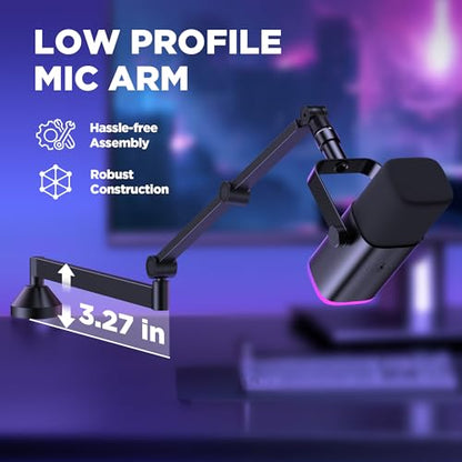 InnoGear Low Profile Mic Arm, 360° Rotatable Microphone Arm Stand Foldable Desk Mic Boom Arm with 3/8" to 5/8" Adapter for Fifine AM8 K669B Blue Yeti HyperX QuadCast SoloCast AT2020 and Other Mics - color: Black, style: 3-Axis Arm