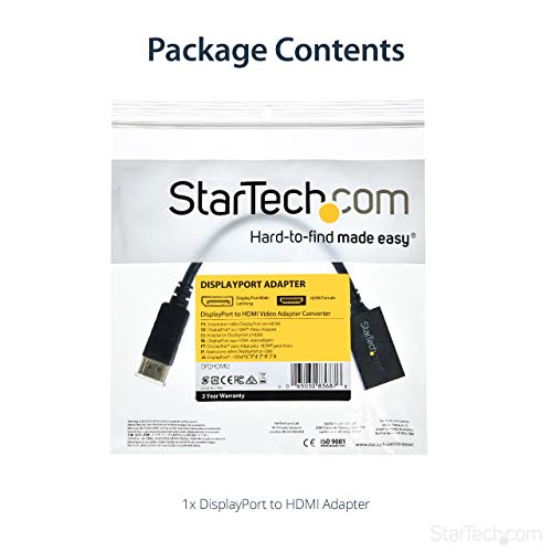StarTech.com DP2HDMI2 DisplayPort to HDMI Video Adapter Converter | DisplayPort 1.2 to HDMI, Monitor/TV/display, Passive dongle, Latching DP++, OS independent, 1080p 60Hz, 7.1ch audio, HDCP 1.4 - size: 8 inches