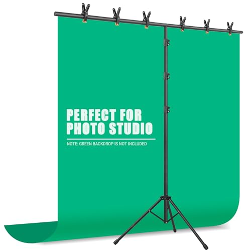 T-Shape Portable Backdrop Stand – 8x5.2ft Adjustable Photo Background Stand Kit, Sturdy Small Back Drop Holder with 6 Spring Clamps, Sandbag, Carry Bag for Party, Photography and Video Studio