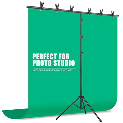 T-Shape Portable Backdrop Stand – 8x5.2ft Adjustable Photo Background Stand Kit, Sturdy Small Back Drop Holder with 6 Spring Clamps, Sandbag, Carry Bag for Party, Photography and Video Studio