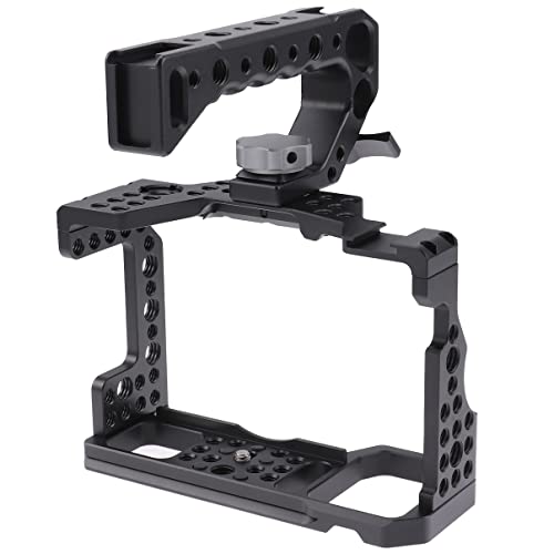Hersmay A7III Cage with Top Handle, A9 Camera Cage for Sony A7III / A7RIII /A9 /A7II Mirrorless Camera, Multiple 1/4" 3/8" Screw Holes for Vlogging Video Shooting Filmmaking Rig - size: For Sony A7III/A7RIII/A9/A7II