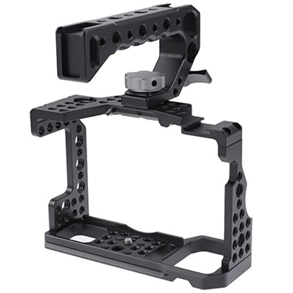 Hersmay A7III Cage with Top Handle, A9 Camera Cage for Sony A7III / A7RIII /A9 /A7II Mirrorless Camera, Multiple 1/4" 3/8" Screw Holes for Vlogging Video Shooting Filmmaking Rig - size: For Sony A7III/A7RIII/A9/A7II