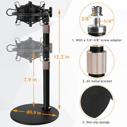 Audio Technica Mic Stand AT2020 with Shock Mount Foam Windscreen, AT2020 Microphone Stand with Pop Filter Shock Mount for Audio Technica AT2020 AT2020USB+ AT2035 ATR2500 Condenser Microphone