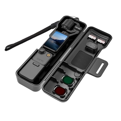 Travel Case for DJI Osmo Pocket 4 Creator Combo Accessories, Compact Hard Shell with 3 Magnetic CPL/ND Filters Storage Slots and 2 SD Card Slots, with Wrist Strap (Black) - color: Black