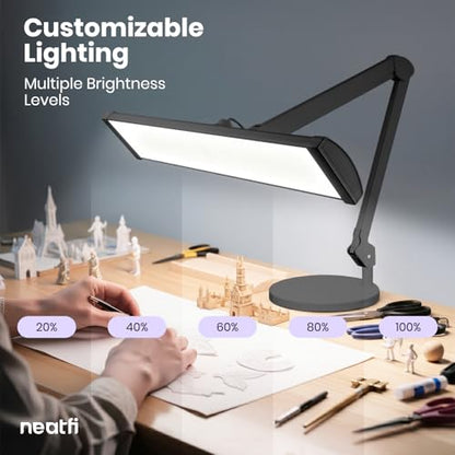 Neatfi 3,500 Lumens LED Desk Lamp – 45W Dimmable Task Light | 3 Light Modes | 540 SMD LEDs | Touch Control | Adjustable Arm | Reading, Craft, Workbench & Office (Black-3, 26-Inch Wide Shade) - color: Black-3