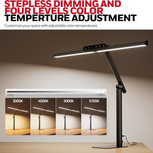Honeywell LED Desk Lamp with Base - HJ1BK Sunturalux Eye-Caring Architect Desk Lamp for Home Office, 1200LM Computer Desk Light 4 Color Modes Stepless Dimming Task Desk Light with Timer Function Black - style: Black Base