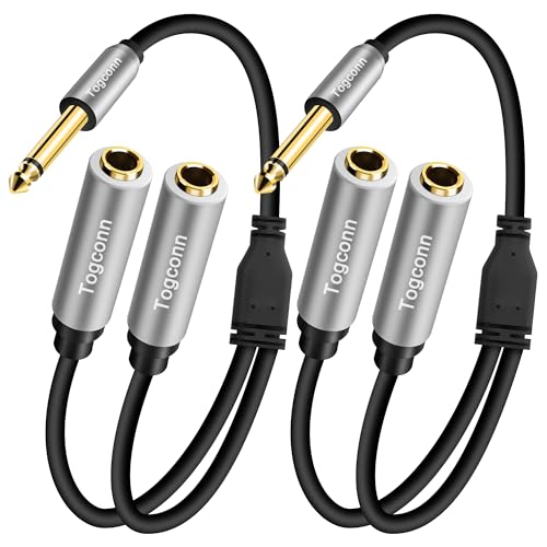 2-Pack 1/4 inch TS Mono Splitter Y Adapter, 6.35mm Mono Male to Dual 6.35 mm TS Mono Female Jack, Quarter inch Audio Speaker Splitter Converter Cable 1 Feet, Gold Plated Connectors - color: 6.35mm TS Male to Dual 6.35mm Female, size: 2 Pack