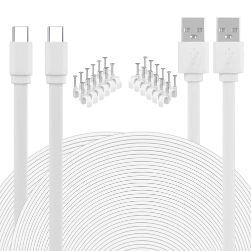 2 Pack USB C Cable for Security Camera Type C Charging Cord 33FT/10M Flat Long Power Supply Extension Wire Compatible with Yi Home CCTV Cam Outdoor Indoor Waterproof White - color: White