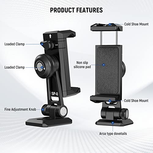 NEEWER Metal Phone Tripod Mount Adapter with Arca QR Base, Cold Shoe, 360° Swivel 180° Tilt, Phone Holder Compatible with iPhone 17 Pro Max 16 15 Samsung Galaxy S25 Ultra S24