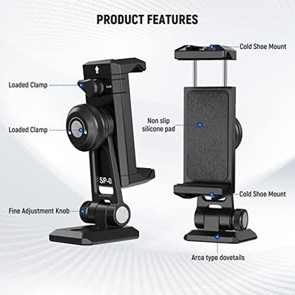 NEEWER Metal Phone Tripod Mount Adapter with Arca QR Base, Cold Shoe, 360° Swivel 180° Tilt, Phone Holder Compatible with iPhone 17 Pro Max 16 15 Samsung Galaxy S25 Ultra S24