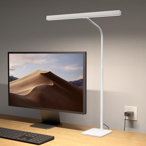 SUPERDANNY LED Desk Lamp for Home Office, Eye-Caring Desk Light with Base, 12W Touch Control 3 Colors Dimmable Brightness, Gooseneck Architect Lamp for Computer Monitor Reading Workbench, White - color: White, size: Stable Base