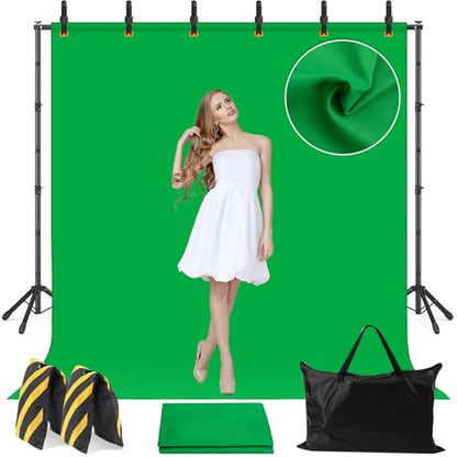 10x8.5 Backdrop Stand with Green Screen Backdrop for Photography Studio, Photo Backdrop Stand Kit for Video Streaming, and Live Broadcast, Background Stand Kit with Sandbags, Clips, Carring Bag - size: 10x8.5 ft