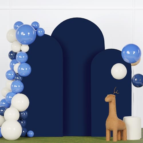 FANPROMS Arch Backdrop Cover Set of 3 Navy Blue Arch Covers 4FT 5FT 6FT Spandex Round Top Wedding Arch Covers Set Stretchy Chiara Backdrop Covering 2-Sided Arched Covers for Birthday Party Decoration - color: Navy, size: 4FT, 5FT, 6FT