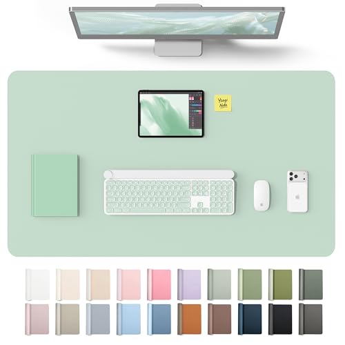 YSAGi Leather Desk Protector, Office Mat, Large Mouse Mat, Non-Slip PU Leather Blotter, Laptop Desk Mat, Waterproof Writing Pad for Office and Home(Pale Green, 40" x 24") - color: Pale Green, size: 40" x 24"
