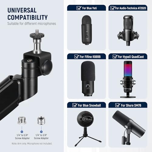 Neewer Low Profile Mic Arm Desk Mount, 360° Swivel Boom Arm with Pneumatic Damping Adjustable, Cable Management, Compatible with Shure MV7 SM7B Blue Yeti Gaming Streaming Podcast Microphone, MS002 - style: MS002