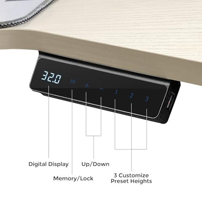 EUREKA ERGONOMIC Aero 55 Inch W Shaped Electric Standing Desk, Height Adjustable Computer Gaming Desk with LED Monitor Shelf, Mouse Pad, Headphone Hook, Cup Holder, Natural Maple - color: Maple, size: 55"W x 35"H-Adjustable
