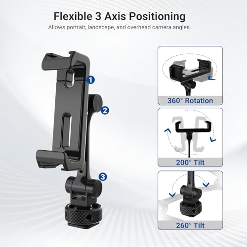NEEWER Universal Cell Phone Stand Holder with Cold Shoe, 1/4" Thread, 360° Swivel, 180° Tilt, 3 Axis Tripod Mount Adapter Compatible with iPhone Android Samsung Camera Cage Top Handle, PA154