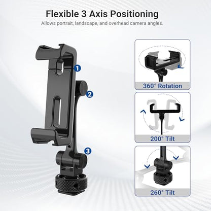 NEEWER Universal Cell Phone Stand Holder with Cold Shoe, 1/4" Thread, 360° Swivel, 180° Tilt, 3 Axis Tripod Mount Adapter Compatible with iPhone Android Samsung Camera Cage Top Handle, PA154