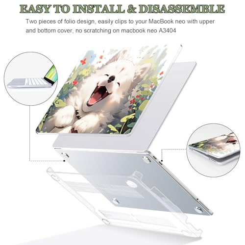 for 2026 Apple MacBook Neo 13 Inch Case A18 Pro A3404 with Hard Shell Keyboard Cover, Screen Protector, Silicone Dust Plugs and Webcam Privacy Cover, Cute Puppy - color: Dog