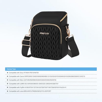 MOSISO Camera Bag, Small Dual Access Crossbody Shoulder Bag for Mirrorless/Digital Cameras, Wheat Ear Quilted Padded Camera Case with Rain Cover, Photography Purse for Canon/Nikon/Sony, Black