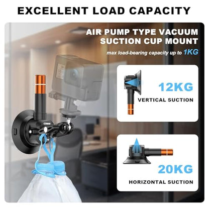 COMAN 3'' Suction Cup Camera Mount with Ball Head Magic Arm, Metal Camera Suction Mount for Action Cameras iPhone, Quick Release Car Mount with 1/4" & 3/8" Mounting Holes for Car Windshield Window - size: 3'' Suction Mount