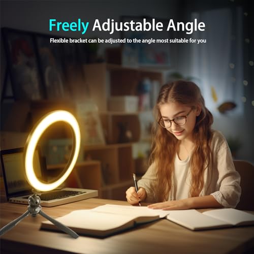 10" Desk Ring Light with Stable Tripod & Phone Holder, 120 LEDs 5-Color 10-Level Dimmable, Wireless Bluetooth Remote, Phone Selfie Light for Desk/Zoom/YouTube/TikTok - size: 10" Desktop