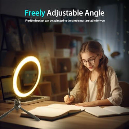 10" Desk Ring Light with Stable Tripod & Phone Holder, 120 LEDs 5-Color 10-Level Dimmable, Wireless Bluetooth Remote, Phone Selfie Light for Desk/Zoom/YouTube/TikTok - size: 10" Desktop