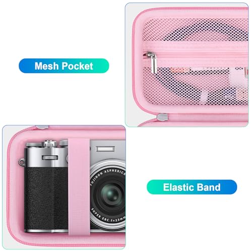 BOVKE Carrying Case for Fujifilm X100VI / X100V / X-E5 Digital Camera, Extra Mesh Pocket for Fuji Camera Accessories Charging Cables, Pink - color: Pink