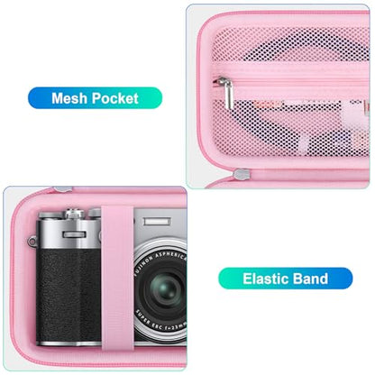 BOVKE Carrying Case for Fujifilm X100VI / X100V / X-E5 Digital Camera, Extra Mesh Pocket for Fuji Camera Accessories Charging Cables, Pink - color: Pink
