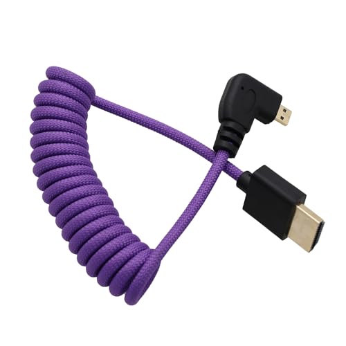 Right Angle Micro-HDMI to HDMI 8K Cable for ATOMOS Ninja V Shinobi, Sony ZV-E10 A7C A7R4 A6700, Canon R6II R5C R10, Lumix S5 S9 G100, Fujifilm X-T50, Purple Braided Coiled 30cm - color: Purple, size: Right Angle to Straight