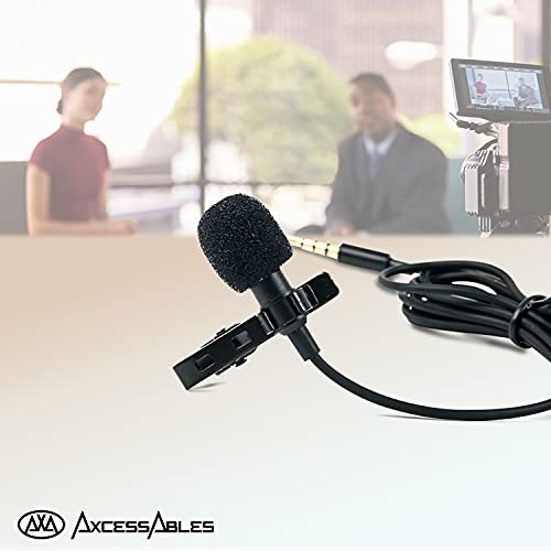AxcessAbles Lavalier Microphone with 3.5mm TRRS Cable & TRS Adapter – Omnidirectional Clip On Lapel Mic for iPhone Android Camera Laptop – Wired Condenser Microphone for YouTube Podcast Interview - size: 1 Lavalier