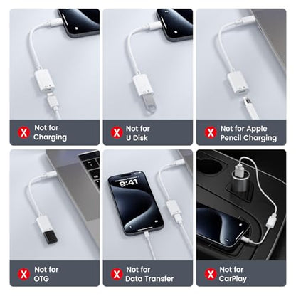 USB C to Lightning Headphone Audio Adapter, USB C Male to Lightning Female Earbuds Audio Adapter Compatible with iPhone 17/16/16e/15 Plus/Pro/Max, iPad Pro, iPad Air 6/5, MacBook (No Charge)[100 Pcs] - color: 100Pcs-White