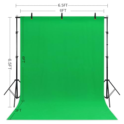 2 in 1 Green Backdrop Stand Kit,6.5x6.5 ft Portable Dual Rod Stand kit with 6x9ft Green Backdrop-Premium Polyester for Video Streaming, Portrait Photoshoot,Wall Mounted, Parties - size: 6x9 Ft