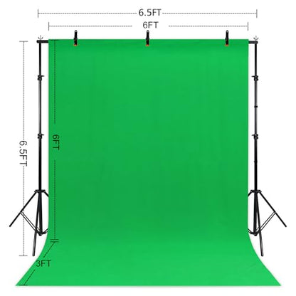 2 in 1 Green Backdrop Stand Kit,6.5x6.5 ft Portable Dual Rod Stand kit with 6x9ft Green Backdrop-Premium Polyester for Video Streaming, Portrait Photoshoot,Wall Mounted, Parties - size: 6x9 Ft