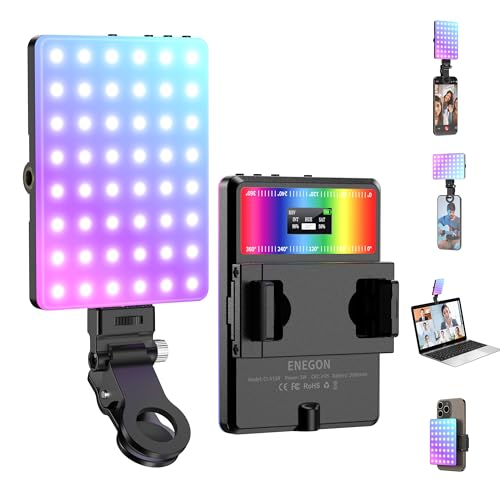 ENEGON RGB Selfie Light, 360° Full Color RGB Video Light with 24 Effects, 78 LED 2000mAh Rechargeable CRI 95+ and 2500K-9000K CCT, Portable Clip on Light for Phone/Tablet/Laptop/Streaming - color: RGB Selfie Light