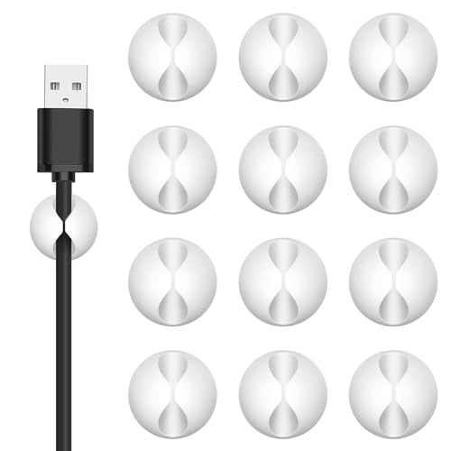 Flezoo Cord Holder Cable Clips, 12PCS White Adhesive Cord Organizer Charger Holder Wire Management Keeper for Nightstand, Desk, Office or Mouse - color: White