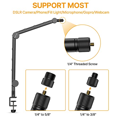 PICTRON VIJIM LS25 Camera Desk Mount, Flexible Overhead Webcam Stand with Boom Arm, Table C-Clamp Suitable for Photography Videography Live Stream
